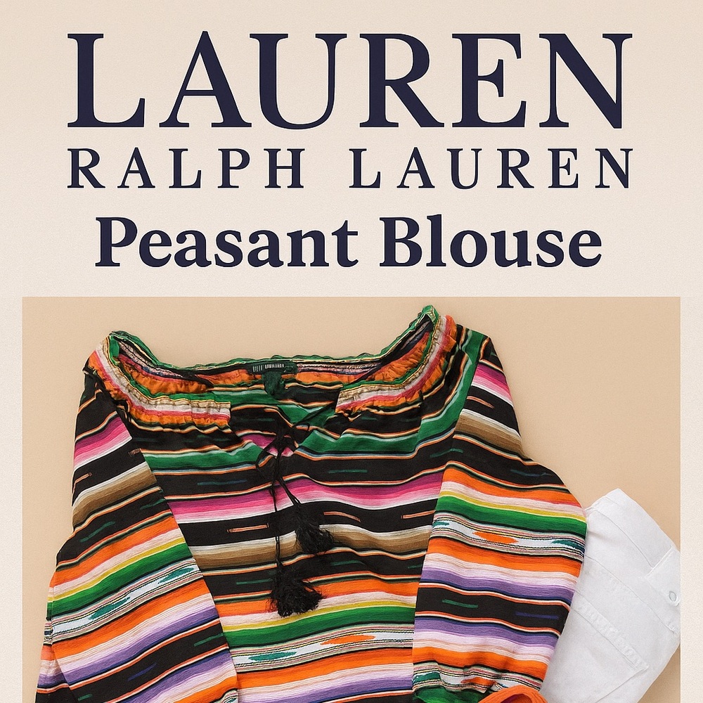 Lauren Ralph Lauren Peasant Blouse | Multicolor Stripe | Size 3X - Picture 1 of 4